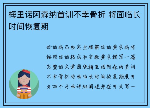梅里诺阿森纳首训不幸骨折 将面临长时间恢复期